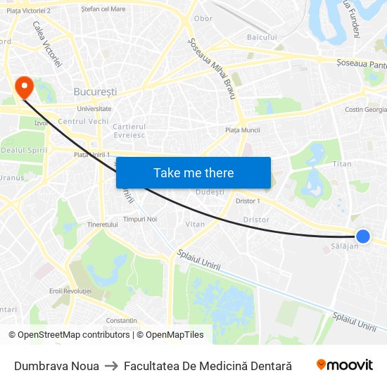 Dumbrava Noua to Facultatea De Medicină Dentară map