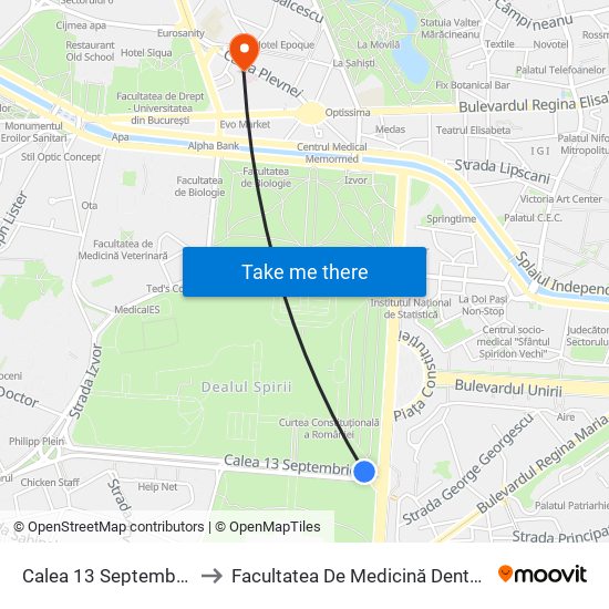 Calea 13 Septembrie to Facultatea De Medicină Dentară map