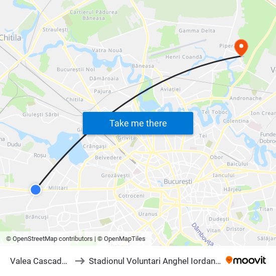 Valea Cascadelor to Stadionul Voluntari Anghel Iordanescu map