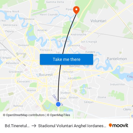 Bd.Tineretului to Stadionul Voluntari Anghel Iordanescu map