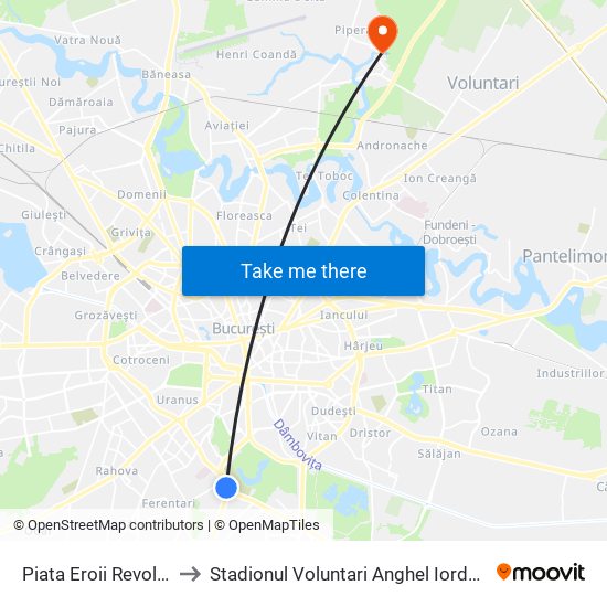 Piata Eroii Revolutiei to Stadionul Voluntari Anghel Iordanescu map