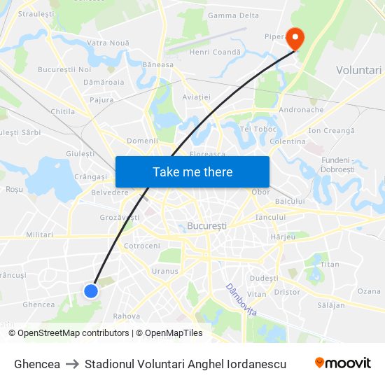 Ghencea to Stadionul Voluntari Anghel Iordanescu map