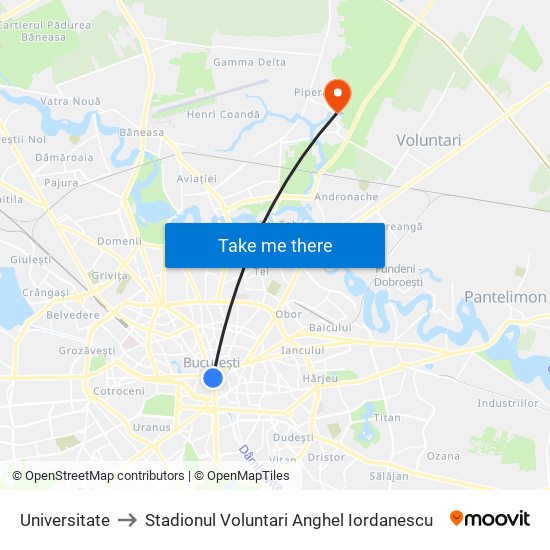 Universitate to Stadionul Voluntari Anghel Iordanescu map