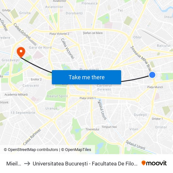 Mieilor to Universitatea București - Facultatea De Filosofie map