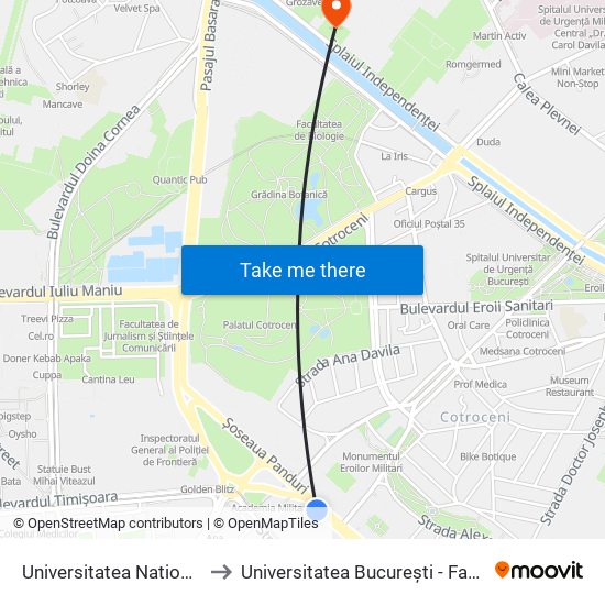 Universitatea Nationala De Aparare to Universitatea București - Facultatea De Filosofie map