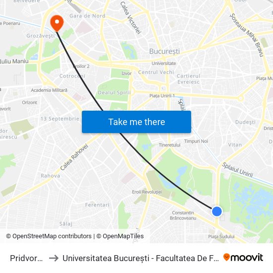 Pridvorului to Universitatea București - Facultatea De Filosofie map