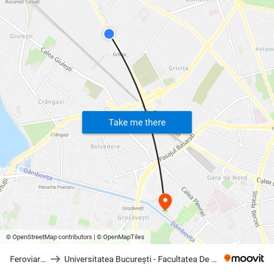 Feroviarilor to Universitatea București - Facultatea De Filosofie map