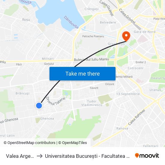 Valea Argesului to Universitatea București - Facultatea De Filosofie map