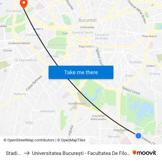 Stadion to Universitatea București - Facultatea De Filosofie map