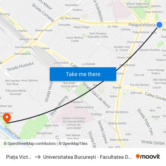 Piața Victoriei to Universitatea București - Facultatea De Filosofie map