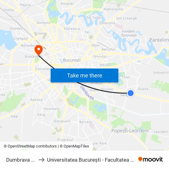 Dumbrava Noua to Universitatea București - Facultatea De Filosofie map
