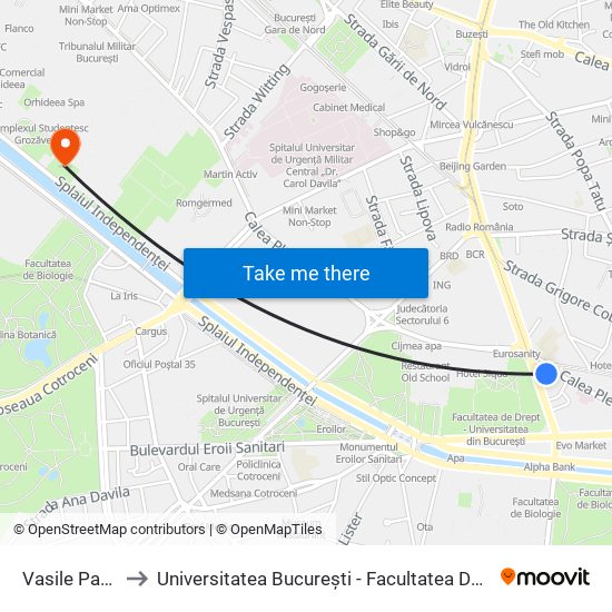 Vasile Parvan to Universitatea București - Facultatea De Filosofie map