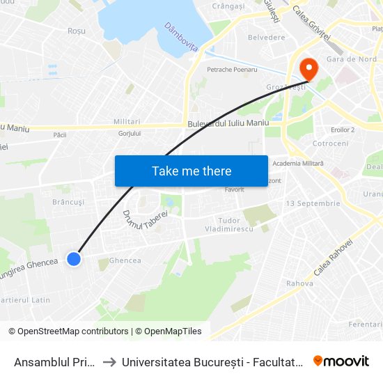 Ansamblul Primavara to Universitatea București - Facultatea De Filosofie map