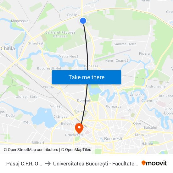 Pasaj C.F.R. Otopeni to Universitatea București - Facultatea De Filosofie map