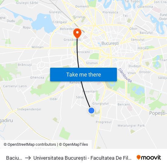 Baciului to Universitatea București - Facultatea De Filosofie map