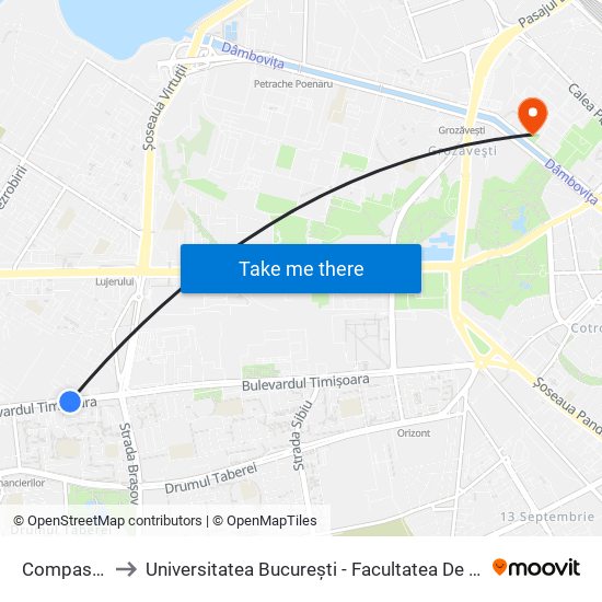 Compasului to Universitatea București - Facultatea De Filosofie map