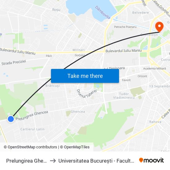 Prelungirea Ghencea 350 to Universitatea București - Facultatea De Filosofie map