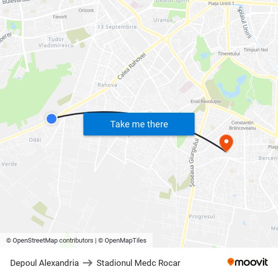 Depoul Alexandria to Stadionul Medc Rocar map