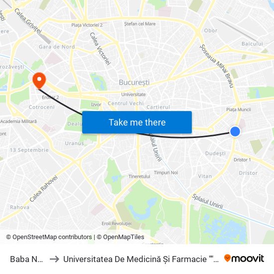 Baba Novac to Universitatea De Medicină Și Farmacie ""Carol Davila"" map
