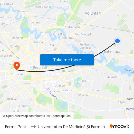 Ferma Pantelimon to Universitatea De Medicină Și Farmacie ""Carol Davila"" map