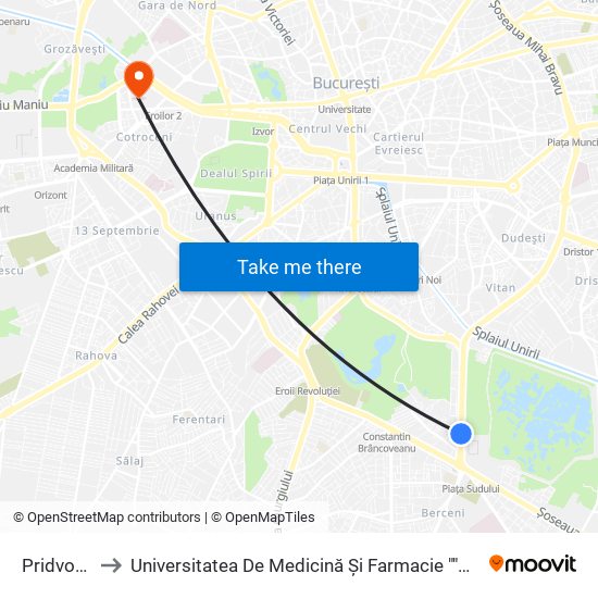 Pridvorului to Universitatea De Medicină Și Farmacie ""Carol Davila"" map