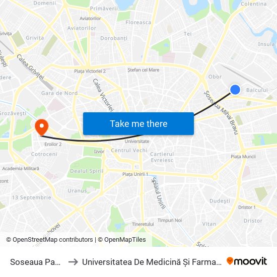 Soseaua Pantelimon to Universitatea De Medicină Și Farmacie ""Carol Davila"" map