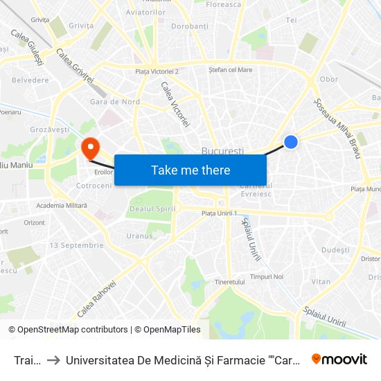 Traian to Universitatea De Medicină Și Farmacie ""Carol Davila"" map