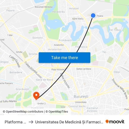 Platforma Pipera to Universitatea De Medicină Și Farmacie ""Carol Davila"" map