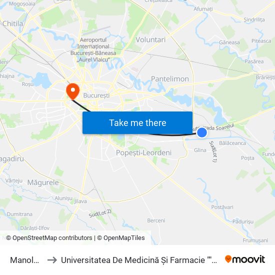 Manolache to Universitatea De Medicină Și Farmacie ""Carol Davila"" map