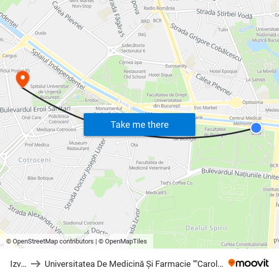 Izvor to Universitatea De Medicină Și Farmacie ""Carol Davila"" map