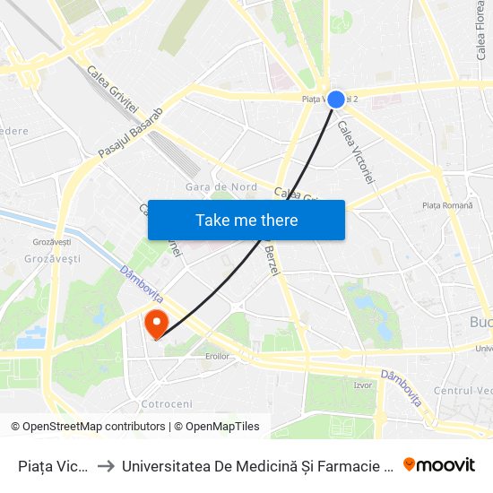 Piața Victoriei to Universitatea De Medicină Și Farmacie ""Carol Davila"" map