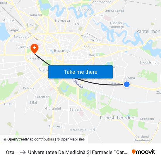 Ozana to Universitatea De Medicină Și Farmacie ""Carol Davila"" map