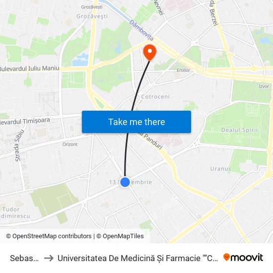 Sebastian to Universitatea De Medicină Și Farmacie ""Carol Davila"" map