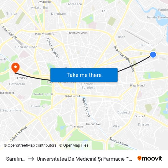 Sarafinesti to Universitatea De Medicină Și Farmacie ""Carol Davila"" map