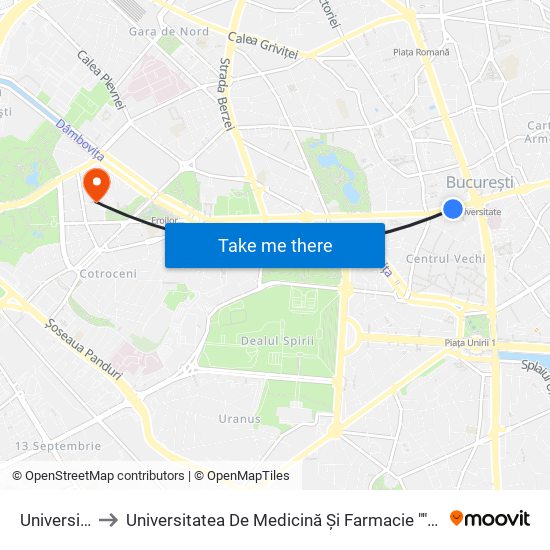 Universitate to Universitatea De Medicină Și Farmacie ""Carol Davila"" map