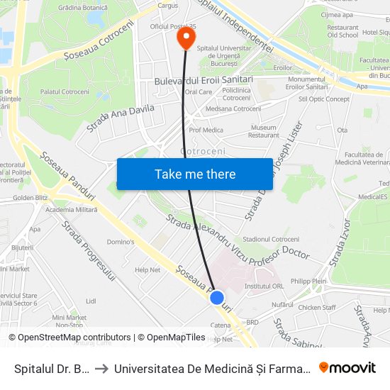 Spitalul Dr. Burghele to Universitatea De Medicină Și Farmacie ""Carol Davila"" map