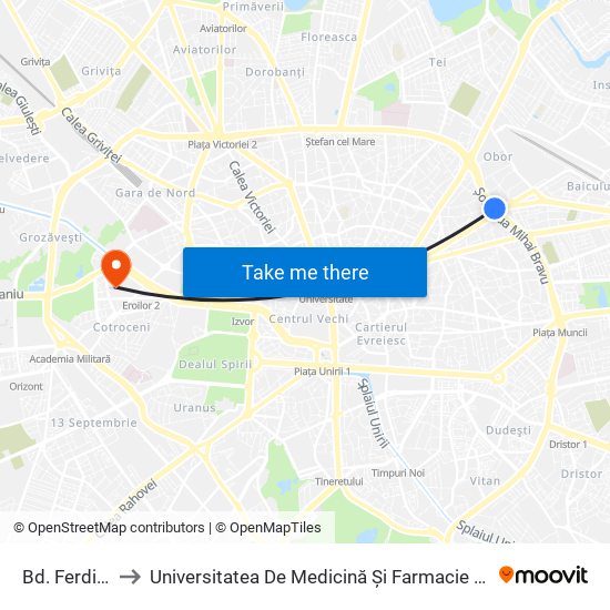 Bd. Ferdinand to Universitatea De Medicină Și Farmacie ""Carol Davila"" map