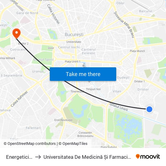 Energeticienilor to Universitatea De Medicină Și Farmacie ""Carol Davila"" map