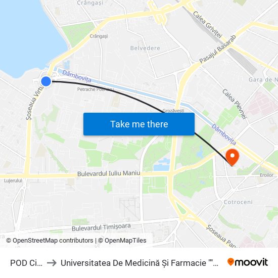 POD Ciurel to Universitatea De Medicină Și Farmacie ""Carol Davila"" map