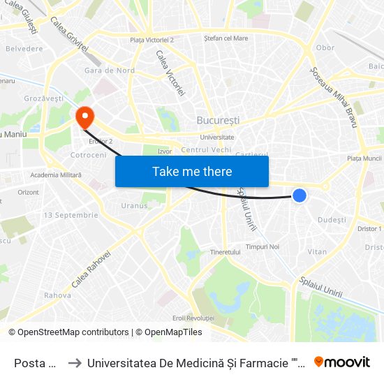 Posta Vitan to Universitatea De Medicină Și Farmacie ""Carol Davila"" map