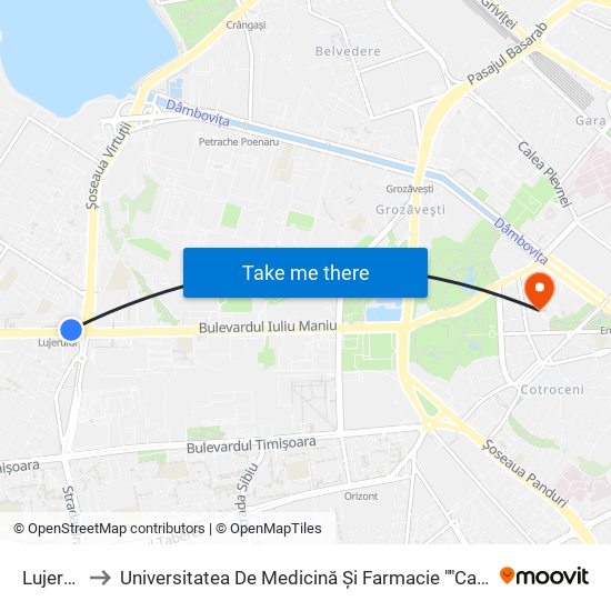 Lujerului to Universitatea De Medicină Și Farmacie ""Carol Davila"" map