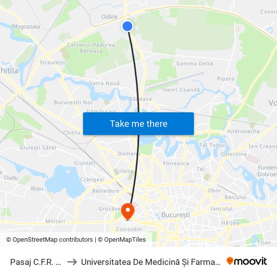 Pasaj C.F.R. Otopeni to Universitatea De Medicină Și Farmacie ""Carol Davila"" map