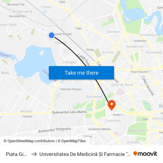 Piata Giulesti to Universitatea De Medicină Și Farmacie ""Carol Davila"" map