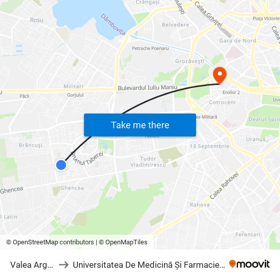 Valea Argesului to Universitatea De Medicină Și Farmacie ""Carol Davila"" map