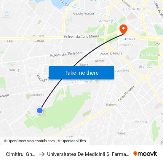 Cimitirul Ghencea 3 to Universitatea De Medicină Și Farmacie ""Carol Davila"" map