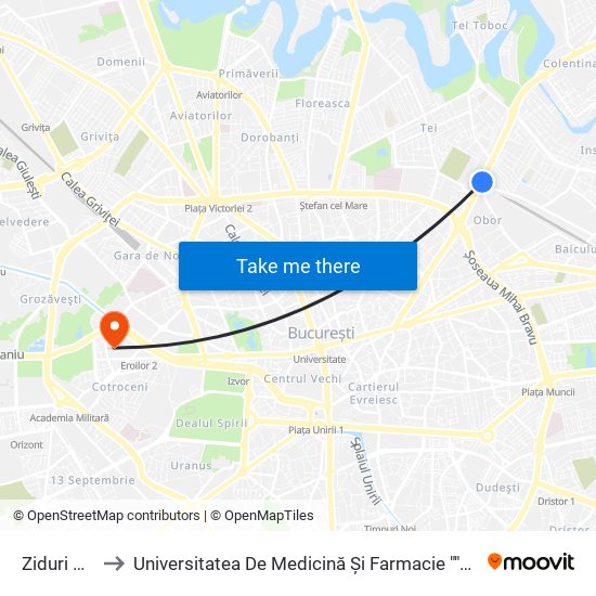 Ziduri Mosi to Universitatea De Medicină Și Farmacie ""Carol Davila"" map