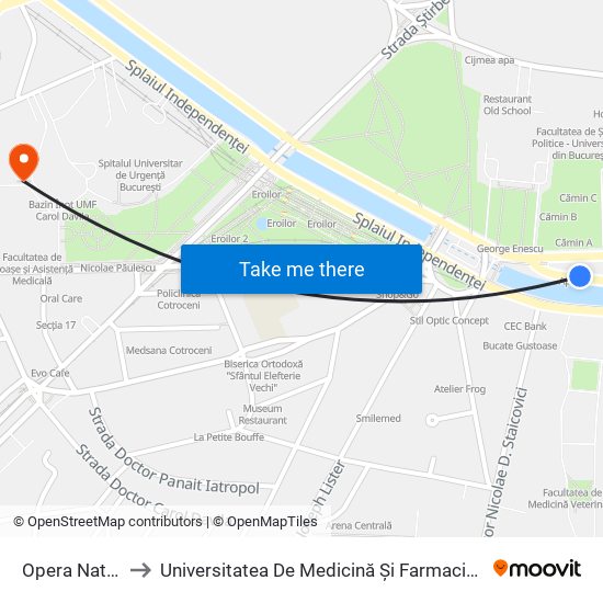 Opera Nationala to Universitatea De Medicină Și Farmacie ""Carol Davila"" map