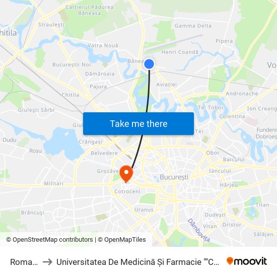 Romaero to Universitatea De Medicină Și Farmacie ""Carol Davila"" map