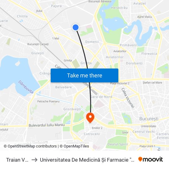 Traian Vasile to Universitatea De Medicină Și Farmacie ""Carol Davila"" map