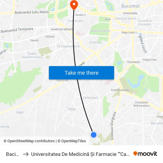 Baciului to Universitatea De Medicină Și Farmacie ""Carol Davila"" map